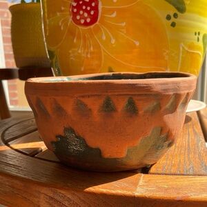 Handcrafted Terracotta Bowl with Green Accents